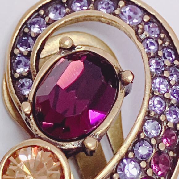 Heidi Daus Beguiling Baroque Purple Multicolor Swirl Pave Jewel Clip On Earrings - Picture 6 of 12